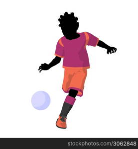 African ameircan female tween soccer player art illustration silhouette on a white background