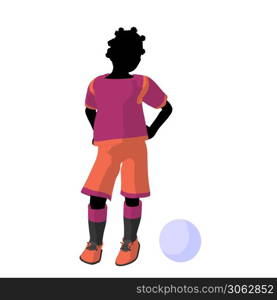 African ameircan female tween soccer player art illustration silhouette on a white background