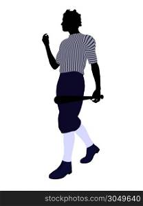 African American basetballl player silhouette on a white background
