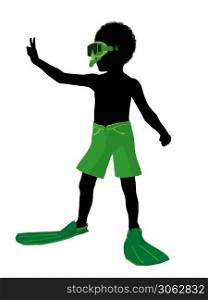 African american boy snorkel illustration silhouette on a white background