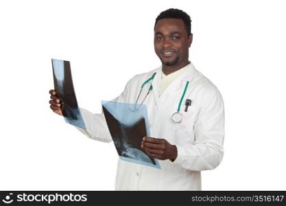 African american doctor with radiography isolated on a over white background