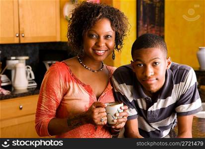 African-American family members in kitchen