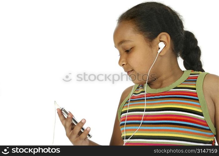 African American Girl listening to MP3 player