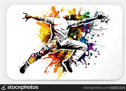 African American hip hop dancer performing on watercolor splash background. Neural network AI generated art. African American hip hop dancer performing on watercolor splash background. Neural network generated art