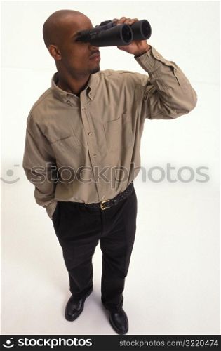 African American Man Looking Through Binoculars