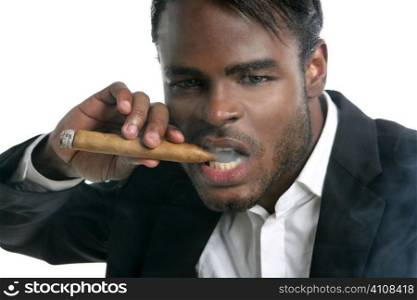African american man smoking cigar portrait with black hat
