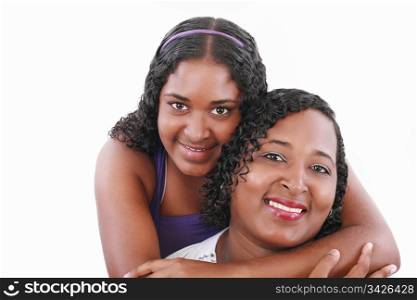 African American mother and daughter isolated on white