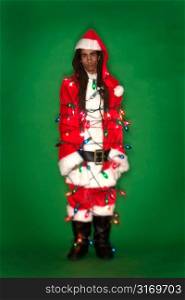 African American Santa Claus Tied Up With Christmas Lights