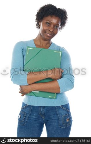 African-American university student a over white background