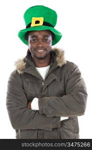 African American with saint patricks hat isolated