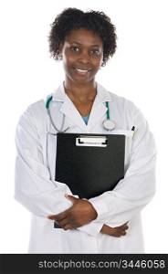 African american woman doctor a over white background