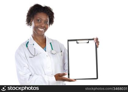 African american woman doctor whit clipboard a over white background