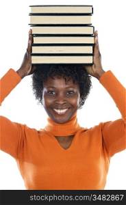 African american woman with books on her head