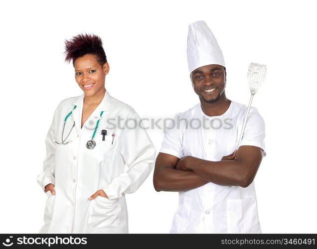 African american workers on a over white background