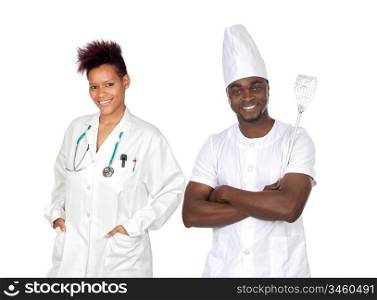 African american workers on a over white background