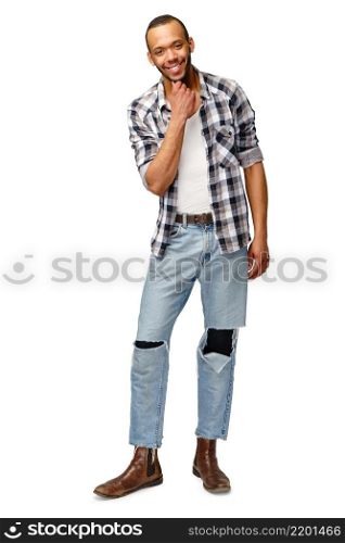 african-american young man wearing casual shirt over white background.. african-american young man wearing casual shirt over white background
