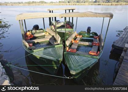 African boat on south luangwa river in Zambia