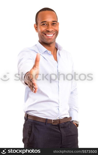 African business man offering handshake, isolated over white background