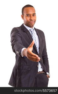 African business man offering handshake, isolated over white background