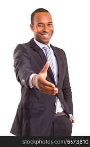 African business man offering handshake, isolated over white background