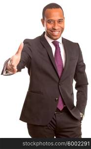 African business man offering handshake, isolated over white background