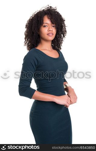 African business woman. Beautiful african business woman posing isolated over white background