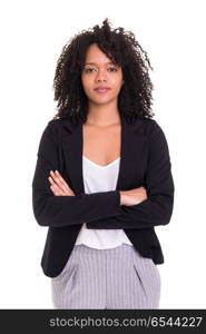 African business woman. Beautiful african business woman posing isolated over white background