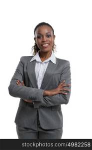 African business woman portrait. Crossed arms. Isolated