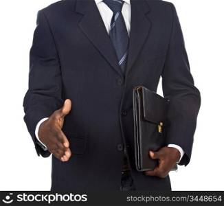African businessman offering a handshake a over white background