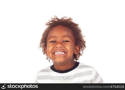 African child making a forced smiling isolated on white background