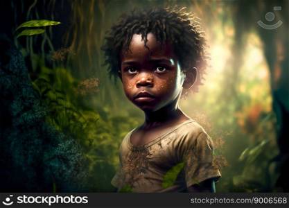 African Child.  Poverty Concept.  Image created with Generative AI technology
