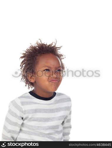 African child putting mean face isolated on white background