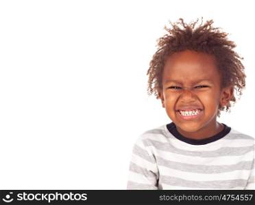 African child putting mean face isolated on white background
