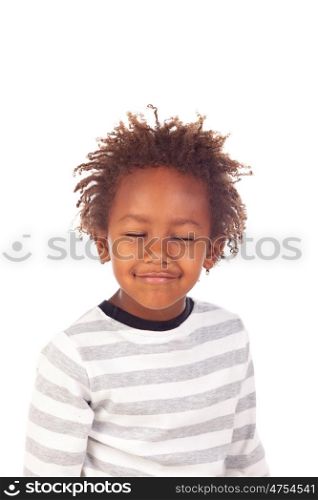 African child with the eyes closed isolated on white background