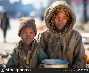 African Children Begging for Alms.  Desolate African Youth Pleading for Help