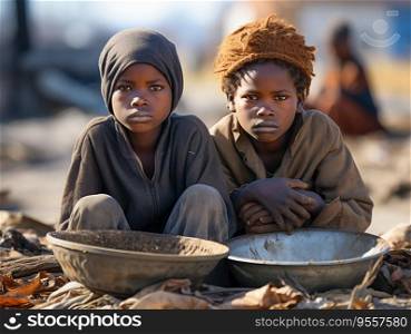 African Children Begging for Alms.  Desolate African Youth Pleading for Help