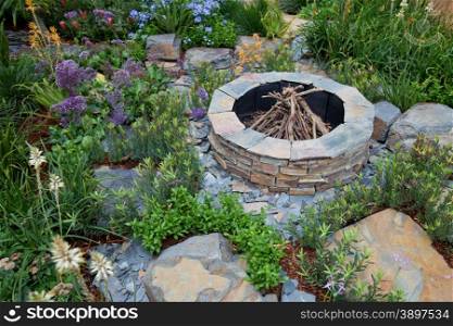 African Designer Garden. African Designer Garden with a fireplace