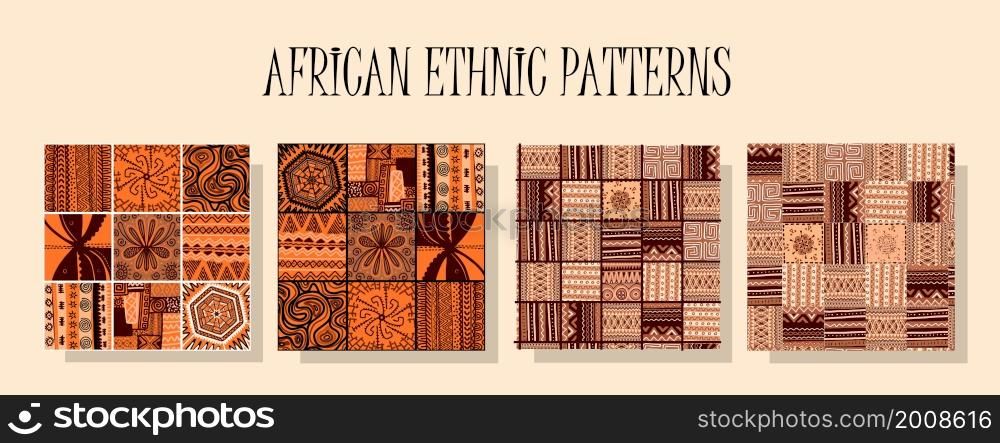 African ethnic pattern. A set of patterns in the same style. Traditional African ornament. Seamless design. Ecostyle.. African ethnic pattern. A set of patterns in the same style. Traditional African ornament. Seamless design. Ecostyle