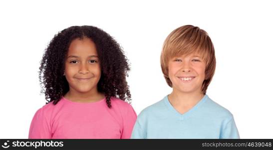 African girl and Caucasian boy isolated on a white background