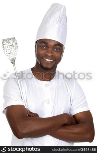 African handsome cook with kitchen utensils in your hand