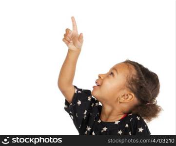 African little girl pointing her finger up, isolated on white
