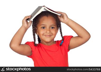African little girl reading a book isolated on a over white