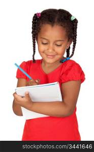 African little girl with a notebook isolated on a over white