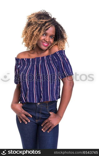 African woman. Beautiful young african woman posing isolated over white