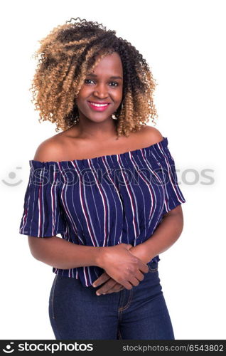 African woman. Beautiful young african woman posing isolated over white