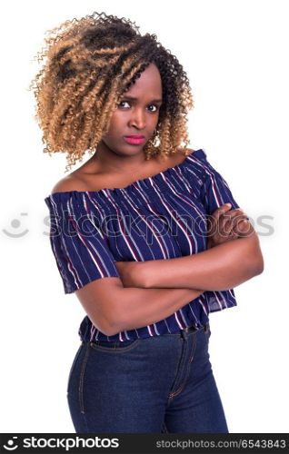 African woman. Beautiful young african woman posing isolated over white