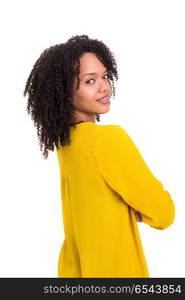 African woman. Beautiful young african woman posing isolated over white