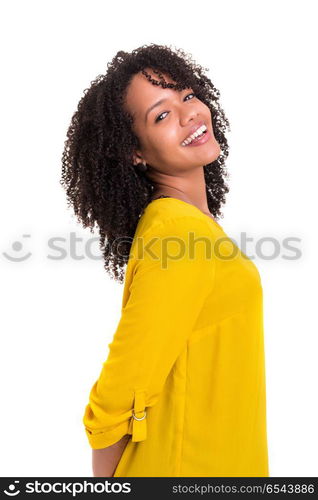 African woman. Beautiful young african woman posing isolated over white