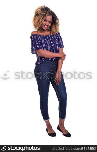 African woman. Beautiful young african woman posing isolated over white