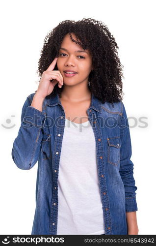 African woman. Beautiful young african woman posing isolated over white